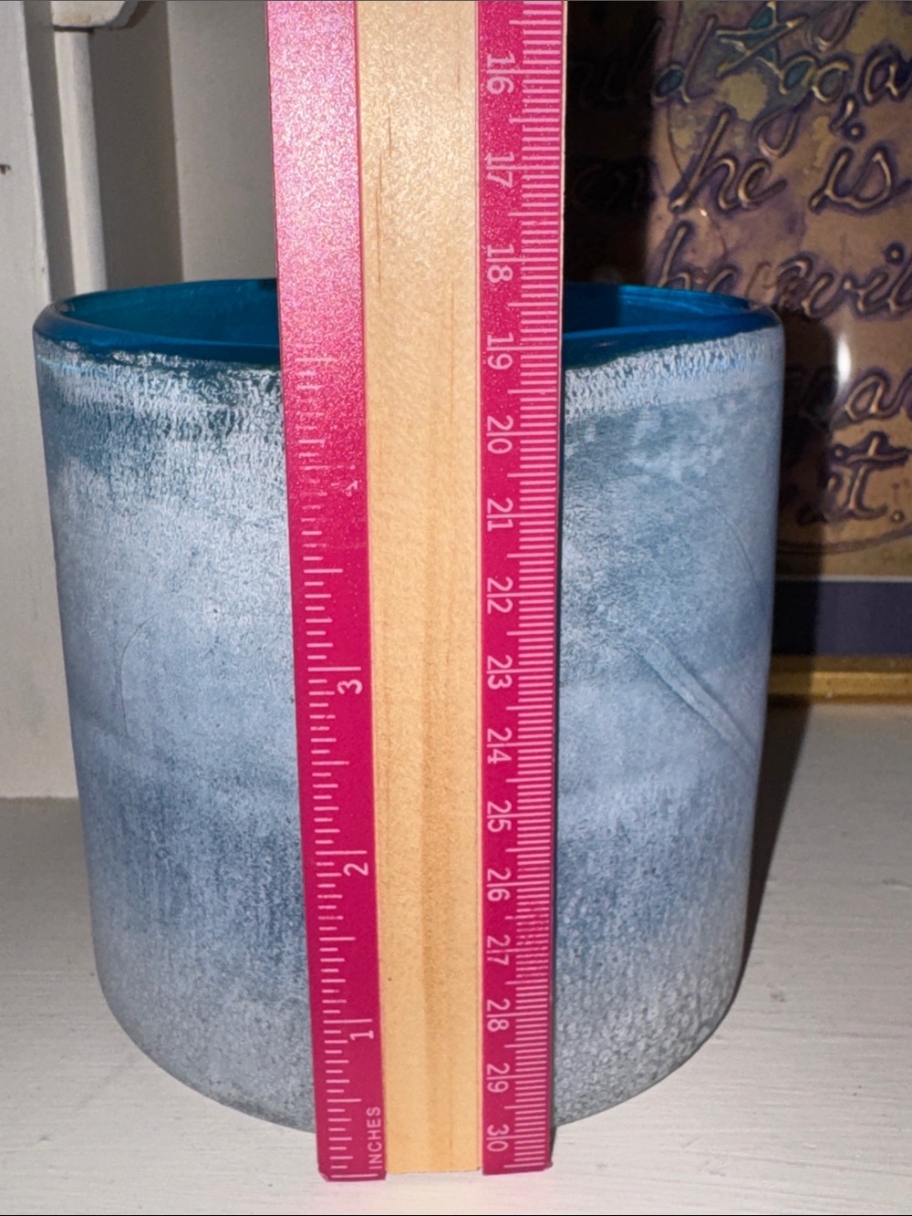 teleflora frosted,hand-blown,art glass vase/Blue Skies Color Frost Art cylinder - Picture 7 of 9